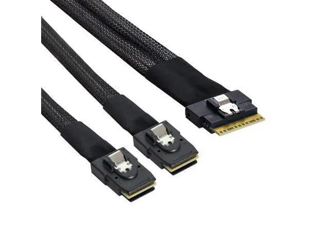 Alt view image 7 of 7 - PCI-E Ultraport Slimline SAS Slim 4.0 SFF-8654 8i 74pin to Dual SFF-8087 Mini SAS Cable PCI-Express 50cm
