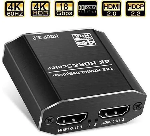 Main image of HDMI Splitter 1 in 2 Out with 4 kinds of EDID mode, 4K 1x2 HDMI Splitter for Dual Monitors HD 1080P 3D Splitter, Supports HDCP2.2, HDMI2.0b, EDID, 3D, RGB 4:4:4