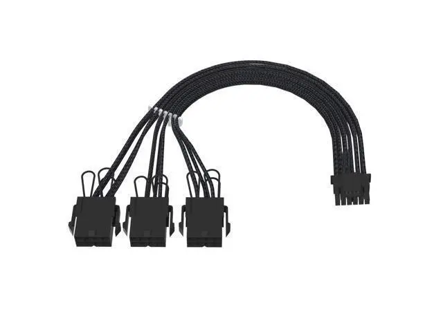 Alt view image 2 of 7 - PCI-e 5.0 16-Pin (12+4) to 3x8 PCI-E Sleeved Extension Cable, 12VHPWR 16AWG PSU Extension Cable for GPU 3090Ti & RTX 4080 4090