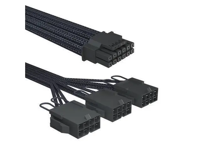 Alt view image 7 of 7 - PCI-e 5.0 16-Pin (12+4) to 3x8 PCI-E Sleeved Extension Cable, 12VHPWR 16AWG PSU Extension Cable for GPU 3090Ti & RTX 4080 4090