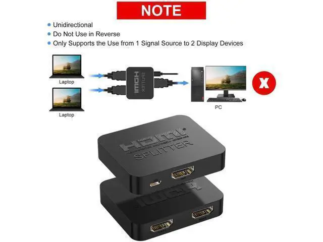 Alt view image 3 of 7 - HDMI Splitter 1 in 2 Out, 4K With Cable and USB-Micro Cable for TV PS4 Xbox Input, Full HD 1080P and 3D Video, Dual Monitors Duplicate/Mirror Only