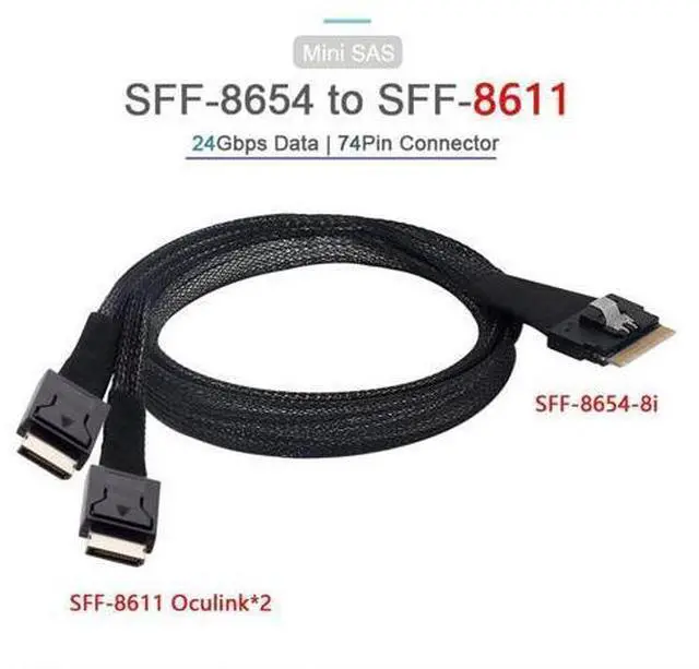 Alt view image 2 of 7 - PCI-E Ultraport Slimline SAS Slim 4.0 SFF-8654 8i 74pin to Dual Oculink SFF-8611 Cable 50cm PCI-Express