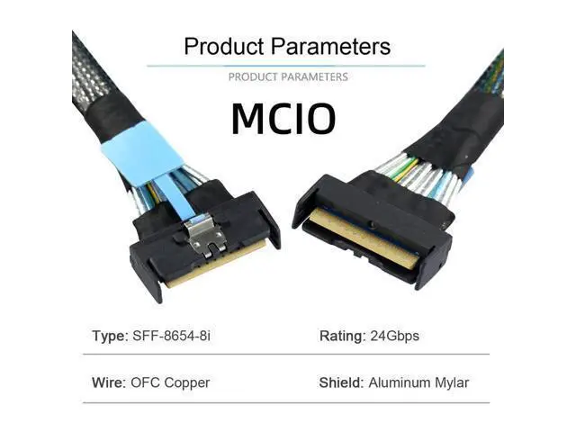 Alt view image 4 of 7 - PCI-E 5.0 Mini Cool Edge IO MCIO STR SFF-8654 PCI-E Slimline SAS 8i 74Pin Male to SFF-8654 SAS 4.0 74Pin Male SFF-8654 Extender Cable 50cm