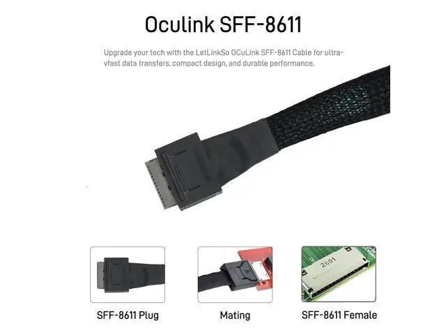 Alt view image 3 of 7 - Oculink Cable PCIe 4.0 SFF-8611 to SFF-8611 8i Cable for Server (1.6 feet (50 cm))