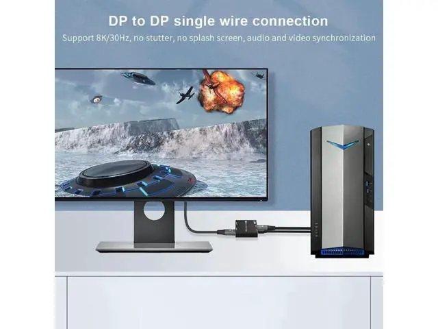 Alt view image 3 of 7 - 8K DP Input to DP & HDMI Output Splitter, Displayport MST Hub Splitter Support DP 1.4 in to DP1.4 & HDMI 2.1 Out at 8K@30Hz 4K@144Hz