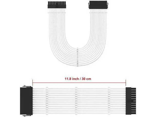 Alt view image 5 of 7 - ATX 24 Pin Power Supply Sleeved Cable, 11.8 inch 24 Pin Male to Female Braided Extension Cord with 3 Cable Combs for ATX Motherboard, White
