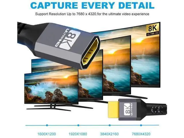 Alt view image 5 of 7 - HDMI 2.1 Cable HDMI UHD 8K 60hz 4K 120hz 48Gbs Male to Female Extension Cable with Audio 3D HDMI Cord 1.5M