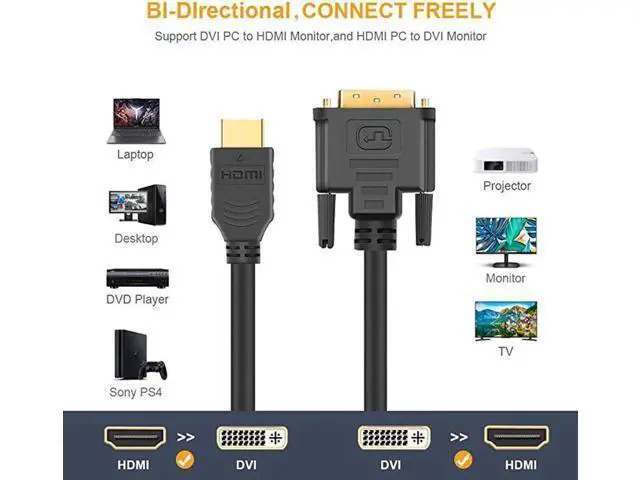 Alt view image 2 of 7 - HDMI to DVI Cable 2Pack 05 Feet HDMI Male to DVI24+1 Female Adapter Cable Gold Plated HDTV to DVI Cable Support 1080P3D 15CM Black