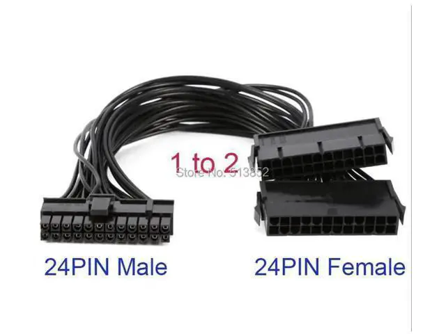 Alt view image 3 of 6 - 24Pin Power Supply Cable Synchronizer Male to Female ATX Mining 30cm Motherboard Dual PSU Extension Cable for Computer Adapter