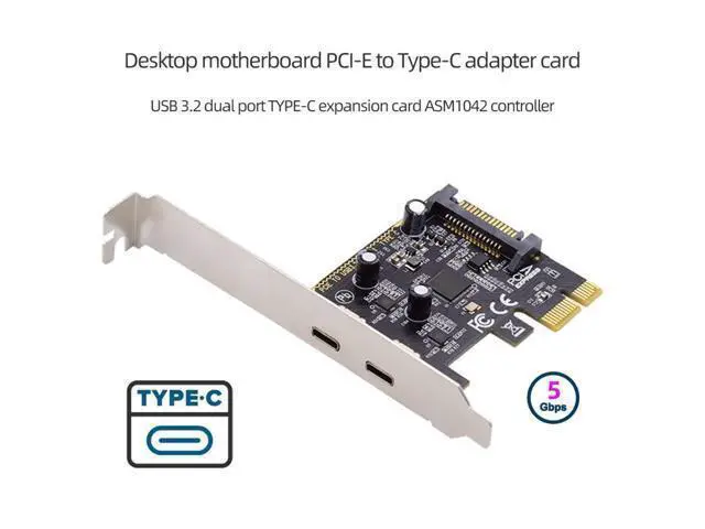 Alt view image 3 of 7 - 2 Port PCI-E 1X to 2 USB C HUB PCI Express Expansion Card Adapter with 80/120mm PCI-E Slot Bracket with Extra SATA Power