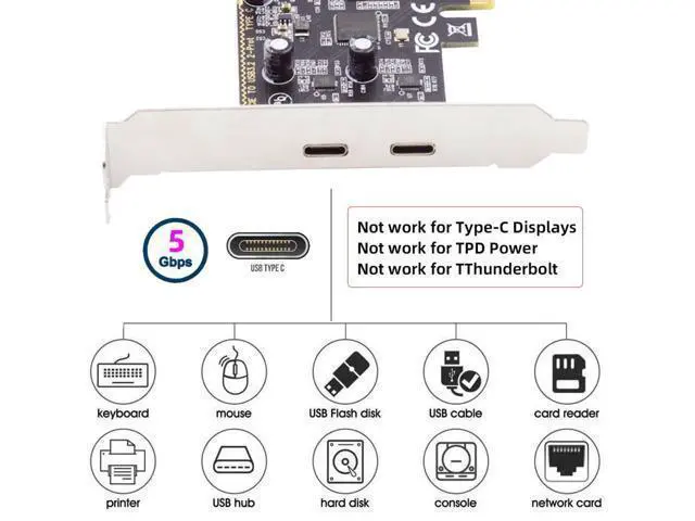 Alt view image 2 of 7 - 2 Port PCI-E 1X to 2 USB C HUB PCI Express Expansion Card Adapter with 80/120mm PCI-E Slot Bracket with Extra SATA Power