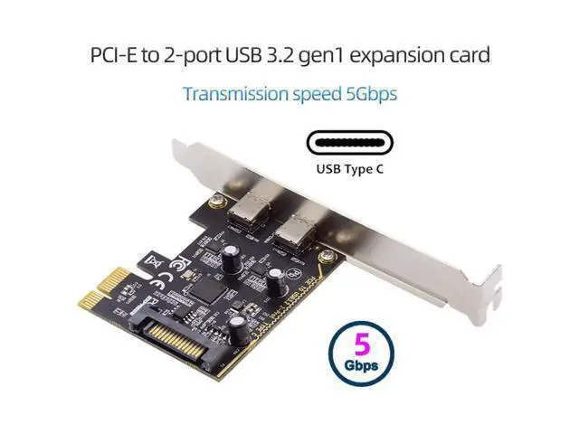 Alt view image 4 of 7 - 2 Port PCI-E 1X to 2 USB C HUB PCI Express Expansion Card Adapter with 80/120mm PCI-E Slot Bracket with Extra SATA Power