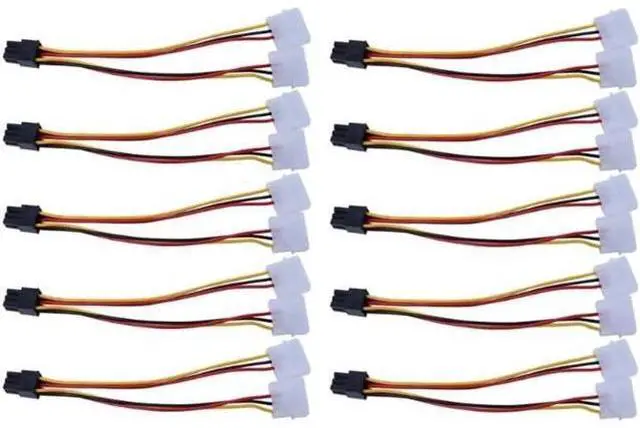 Main image of 10Pcs/Set Graphics Power Adapter Cable 6PIN Turn Double 4pin Dual Molex 4-Pin To One PCI-E 6-Pin Power Connector Y Adapter Cable