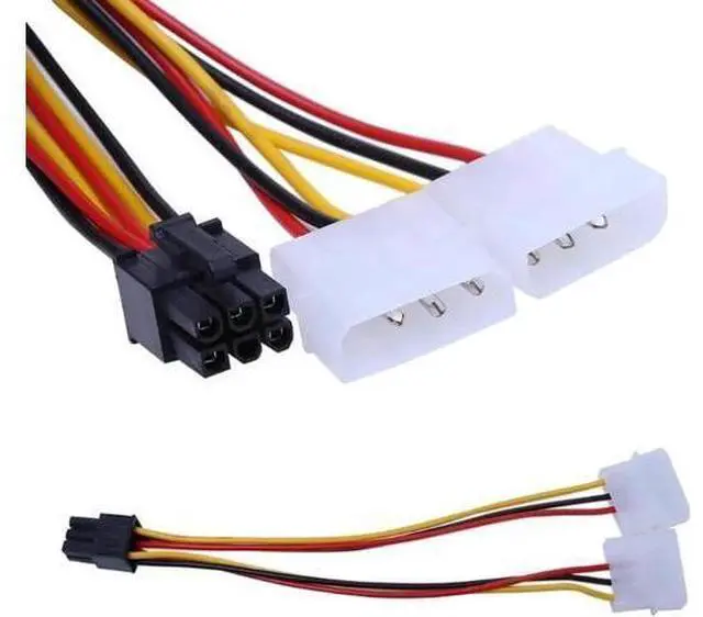 Alt view image 2 of 6 - 10Pcs/Set Graphics Power Adapter Cable 6PIN Turn Double 4pin Dual Molex 4-Pin To One PCI-E 6-Pin Power Connector Y Adapter Cable