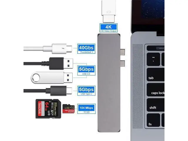 Alt view image 3 of 5 - USB C Hub Type C Hub Adapter Compatible with MacBook Pro/Air, iMac, Mac Mini/iPhone 15- TF/SD Card Reader, 2X USB 3.0 Ports, 4K HDMI Output, 2X USB C Data Slot - 7 Ports