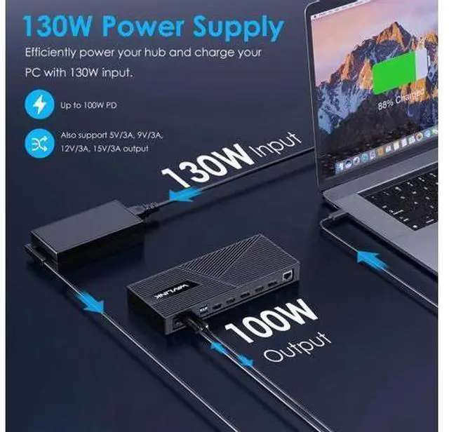 Alt view image 7 of 7 - Wavlink USB C Triple Monitor Docking station With 100W Laptop Charging, 10Gbps USB for Thunderbolt 3/4, Mac M1/M2/M3, USB4, Windows (3 HDMI, 2 DisplayPort, 2 USB-C, 4 USB3.1, Ethernet, Audio&Mic)
