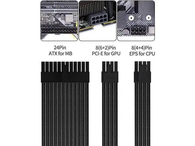 Alt view image 5 of 6 - Power Supply Sleeved Cable, Extension PC Kit, 18AWG 24Pin ATX / 8 (4+4) Pin EPS / 8 (6+2) Pin PCI-E Power Supply PSU Cable with Combs, 30CM Black