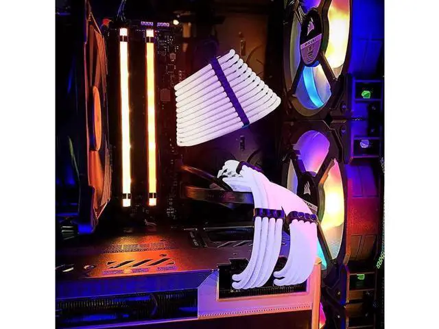 Alt view image 6 of 6 - Power Supply Sleeved Cable, Extension PC Kit, 18AWG 24Pin ATX / 8 (4+4) Pin EPS / 8 (6+2) Pin PCI-E Power Supply PSU Cable with Combs, 30CM White