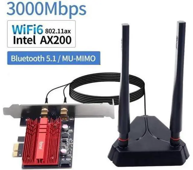 Main image of 3000Mbps Wifi 6 Intel AX200 PCIe Wireless Wifi Network Adapter Wi-Fi Card 2.4G/5Ghz 802.11ac/ax Bluetooth 5.1 For PC Desktop Black