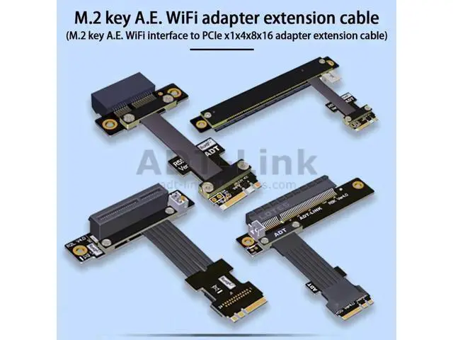 Alt view image 4 of 7 - M.2 Key A.E. WiFi To PCI Express X1 X4 X8 X16 Extension Cable Riser PCI-E 3.0 4.0 1x 4x 8x 16x NGFF M2 Adapter Cable Gold