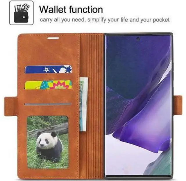 Alt view image 3 of 6 - Samsung Galaxy Note 20 Ultra 5G Case, Premium PU Leather Cover TPU Bumper with Card Holder Kickstand Hidden Magnetic Shockproof Flip Wallet Case for Samsung Galaxy Note 20 Ultra 5G Brown