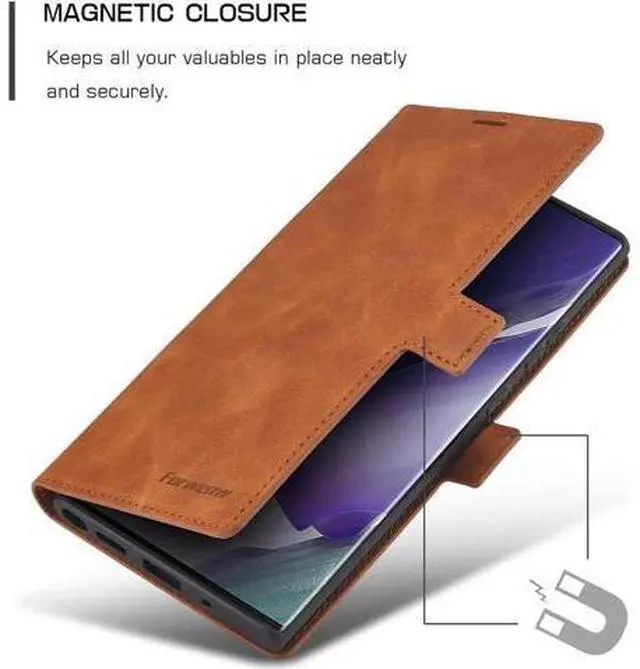 Alt view image 2 of 6 - Samsung Galaxy Note 20 Ultra 5G Case, Premium PU Leather Cover TPU Bumper with Card Holder Kickstand Hidden Magnetic Shockproof Flip Wallet Case for Samsung Galaxy Note 20 Ultra 5G Brown