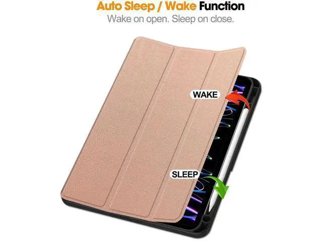 Alt view image 2 of 7 - Case for iPad Pro 11 Inch 2022 2021 2020 2018, Slim Smart Stand Cover for for iPad Pro 11 4th Gen 2022/3rd Gen 2021/ 2nd Gen 2020/1st Gen 2018 with Pencil Holder, Universal Stylus Pen Rose Gold