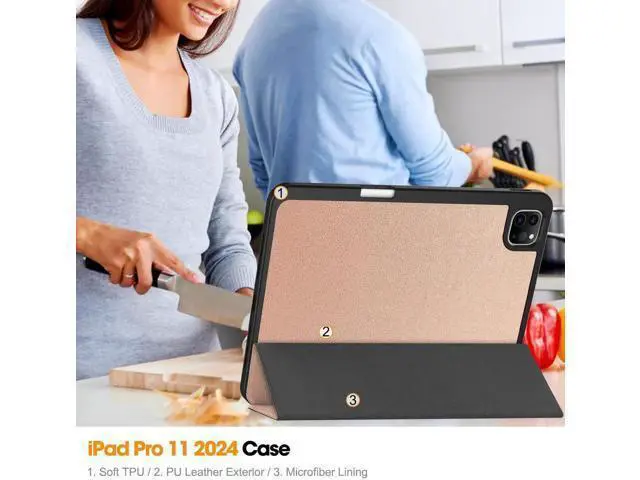 Alt view image 4 of 7 - Case for iPad Pro 11 Inch 2022 2021 2020 2018, Slim Smart Stand Cover for for iPad Pro 11 4th Gen 2022/3rd Gen 2021/ 2nd Gen 2020/1st Gen 2018 with Pencil Holder, Universal Stylus Pen Rose Gold