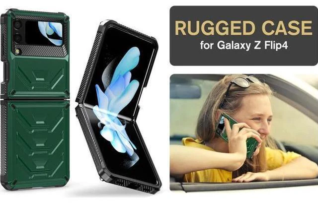 Alt view image 2 of 7 - For Samsung Galaxy Z Flip 4 5G 2022 Case with Slide Camera Cover, Military Grade Heavy Duty Protective Armor Phone Case Shockproof Cover Green