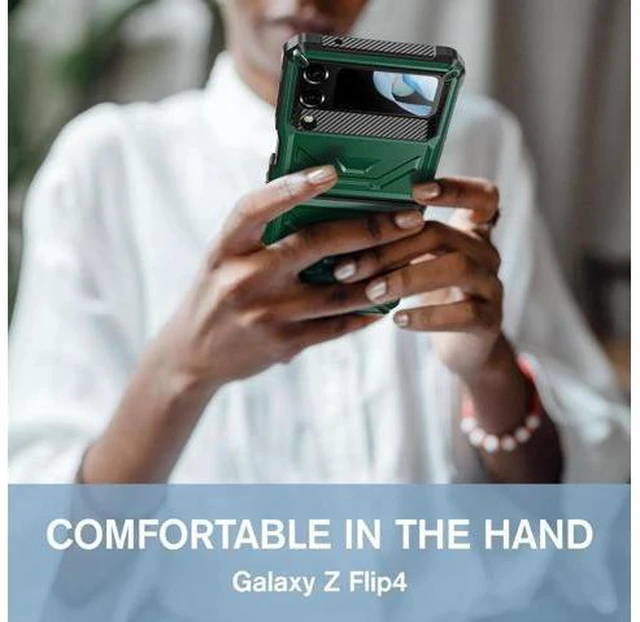 Alt view image 4 of 7 - For Samsung Galaxy Z Flip 4 5G 2022 Case with Slide Camera Cover, Military Grade Heavy Duty Protective Armor Phone Case Shockproof Cover Green