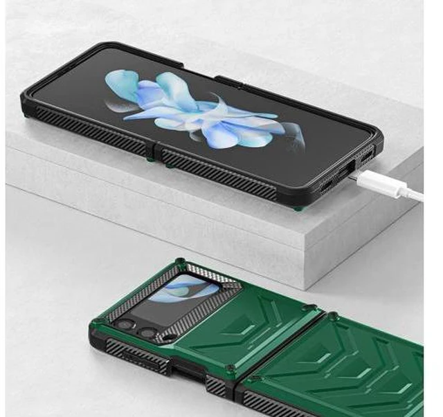 Alt view image 3 of 7 - For Samsung Galaxy Z Flip 4 5G 2022 Case with Slide Camera Cover, Military Grade Heavy Duty Protective Armor Phone Case Shockproof Cover Green