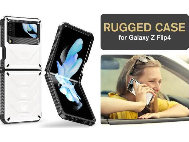 Alt view image 3 of 7 - For Samsung Galaxy Z Flip 4 5G 2022 Case with Slide Camera Cover, Military Grade Heavy Duty Protective Armor Phone Case Shockproof Cover White
