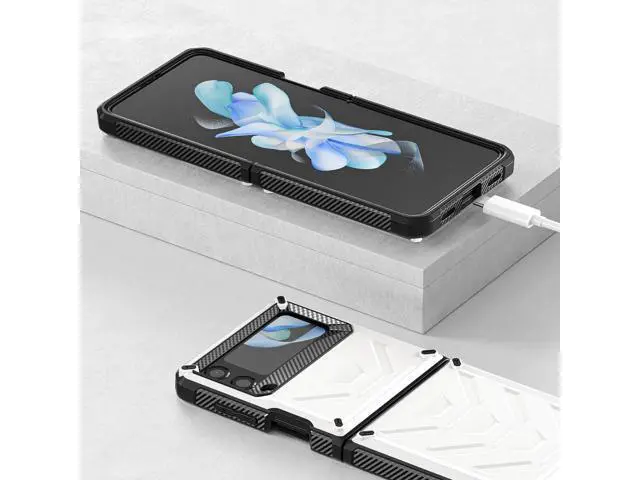 Alt view image 7 of 7 - For Samsung Galaxy Z Flip 4 5G 2022 Case with Slide Camera Cover, Military Grade Heavy Duty Protective Armor Phone Case Shockproof Cover White