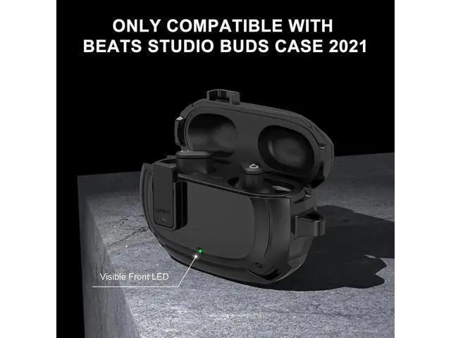 Alt view image 2 of 6 - Beats Studio Buds Case Cover 2021, Secure Lock Hard Rugged Cool Shockproof Protective Case Cover for Beats Studio Buds Wireless Earbuds Case Accessories with Keychain Carabiner for Men Women