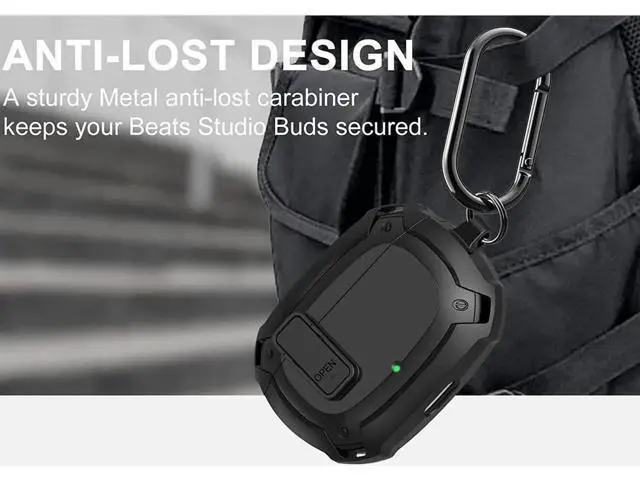 Alt view image 5 of 6 - Beats Studio Buds Case Cover 2021, Secure Lock Hard Rugged Cool Shockproof Protective Case Cover for Beats Studio Buds Wireless Earbuds Case Accessories with Keychain Carabiner for Men Women