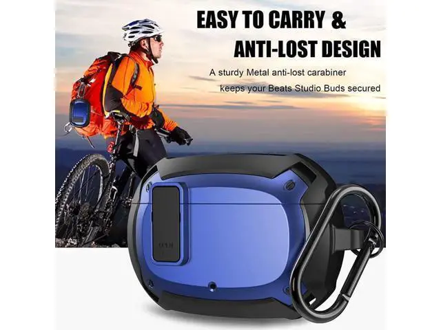 Alt view image 2 of 6 - Beats Studio Buds Case Cover 2021, Secure Lock Hard Rugged Cool Shockproof Protective Case Cover for Beats Studio Buds Wireless Earbuds Case Accessories with Keychain Carabiner for Men Women Blue