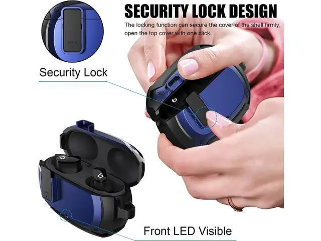 Alt view image 3 of 6 - Beats Studio Buds Case Cover 2021, Secure Lock Hard Rugged Cool Shockproof Protective Case Cover for Beats Studio Buds Wireless Earbuds Case Accessories with Keychain Carabiner for Men Women Blue
