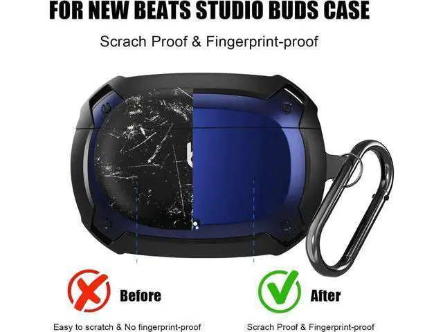 Alt view image 6 of 6 - Beats Studio Buds Case Cover 2021, Secure Lock Hard Rugged Cool Shockproof Protective Case Cover for Beats Studio Buds Wireless Earbuds Case Accessories with Keychain Carabiner for Men Women Blue
