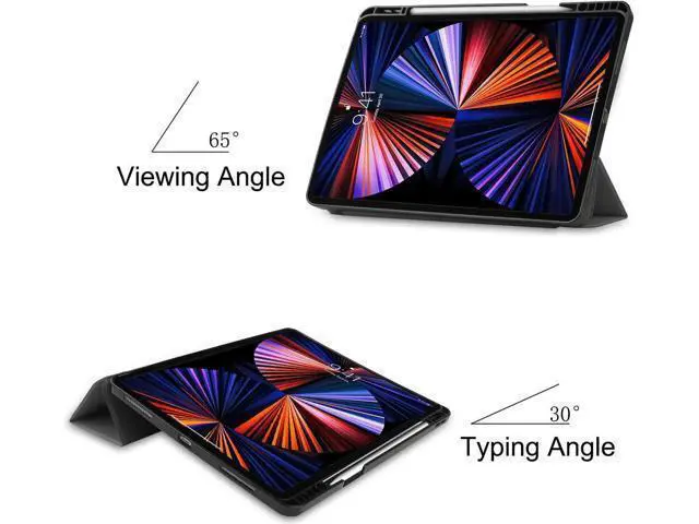 Alt view image 3 of 7 - iPad Pro 12.9 inch Case 2021 5th Generation with Pencil Holder, Slim Lightweight Trifold Stand Cover -- Pencil Charging + Auto Sleep/Wake -- Soft TPU Back Cover for New iPad Pro 12.9 2021