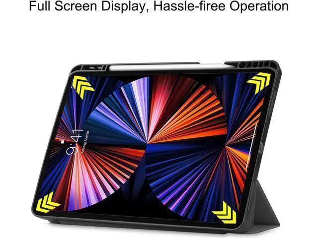 Alt view image 4 of 7 - iPad Pro 12.9 inch Case 2021 5th Generation with Pencil Holder, Slim Lightweight Trifold Stand Cover -- Pencil Charging + Auto Sleep/Wake -- Soft TPU Back Cover for New iPad Pro 12.9 2021