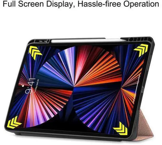 Alt view image 2 of 7 - iPad Pro 12.9 inch Case 2021 5th Generation with Pencil Holder, Slim Lightweight Trifold Stand Cover -- Pencil Charging + Auto Sleep/Wake -- Soft TPU Back Cover for New iPad Pro 12.9 2021