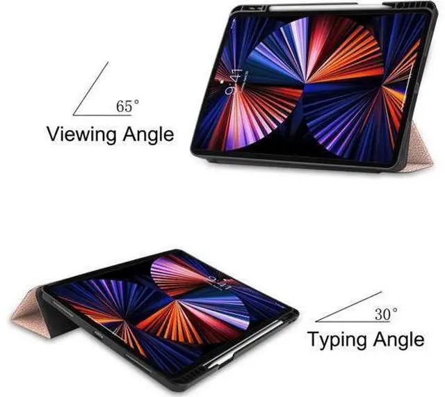 Alt view image 5 of 7 - iPad Pro 12.9 inch Case 2021 5th Generation with Pencil Holder, Slim Lightweight Trifold Stand Cover -- Pencil Charging + Auto Sleep/Wake -- Soft TPU Back Cover for New iPad Pro 12.9 2021