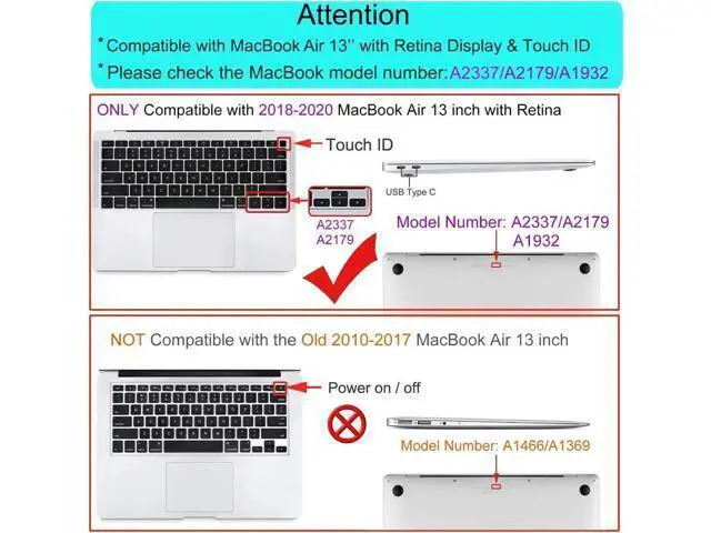 Alt view image 5 of 6 - Compatible with MacBook Air 13 inch Case 2020 2019 2018 Release A2337 M1 A2179 A1932 Retina Display with Touch ID, Protective Plastic Hard Shell Case & Keyboard Cover Skin Black
