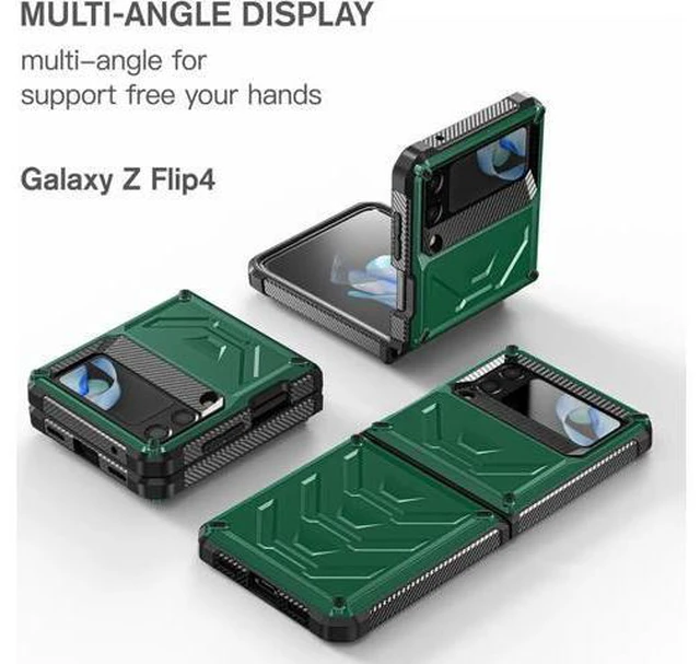 Alt view image 6 of 7 - For Samsung Galaxy Z Flip 4 5G 2022 Case with Slide Camera Cover, Military Grade Heavy Duty Protective Armor Phone Case Shockproof Cover Green
