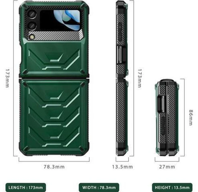 Alt view image 7 of 7 - For Samsung Galaxy Z Flip 4 5G 2022 Case with Slide Camera Cover, Military Grade Heavy Duty Protective Armor Phone Case Shockproof Cover Green