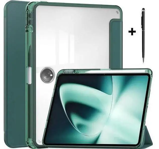 Main image of Protective Case for Oppo OnePlus Pad 11.61 inch / Oppo Pad 2 11.61 inch 2023 with S Pen Holder, Transparent Hard Shell Back Trifold Smart Stand Cover with universal stylus Pen Dark Green
