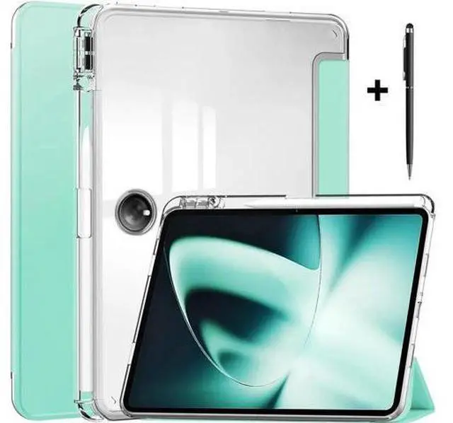 Main image of Protective Case for Oppo OnePlus Pad 11.61 inch / Oppo Pad 2 11.61 inch 2023 with S Pen Holder, Transparent Hard Shell Back Trifold Smart Stand Cover with universal stylus Pen Light Blue