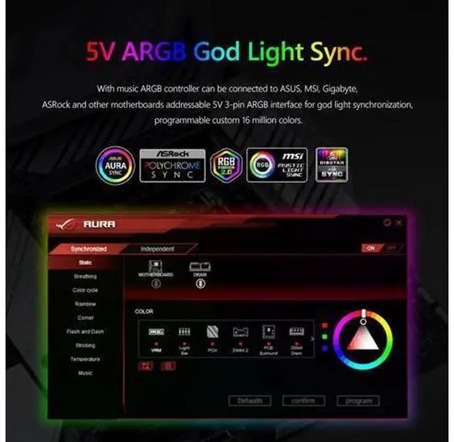Alt view image 2 of 7 - 120mm PC Computer Case Fan RGB Cooler Heatsink 12cm Aura Sync Silent Cooling Fan 6PIN Rainbow Music ARGB Controller