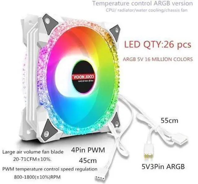 Alt view image 3 of 7 - 120mm PC Computer Case Fan RGB Cooler Heatsink 12cm Aura Sync Silent Cooling Fan 6PIN Rainbow Music ARGB Controller