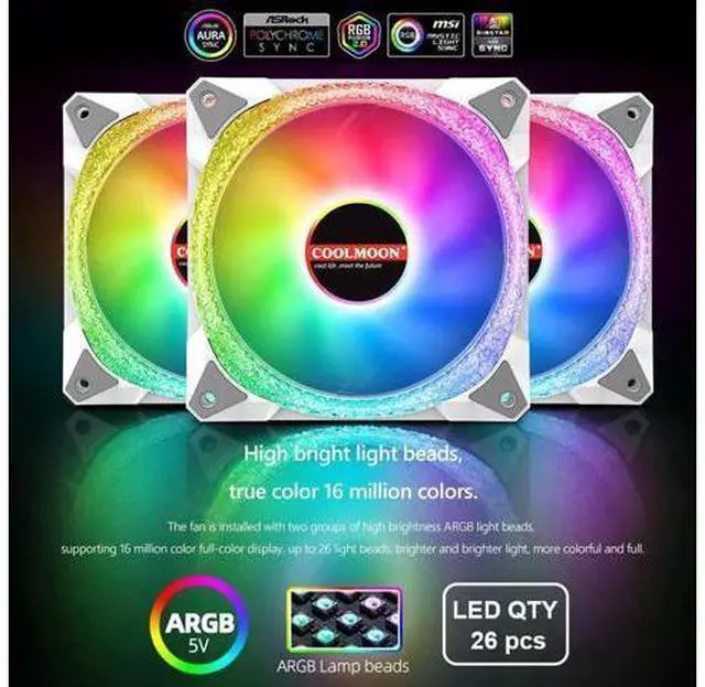 Alt view image 6 of 7 - 120mm PC Computer Case Fan RGB Cooler Heatsink 12cm Aura Sync Silent Cooling Fan 6PIN Rainbow Music ARGB Controller